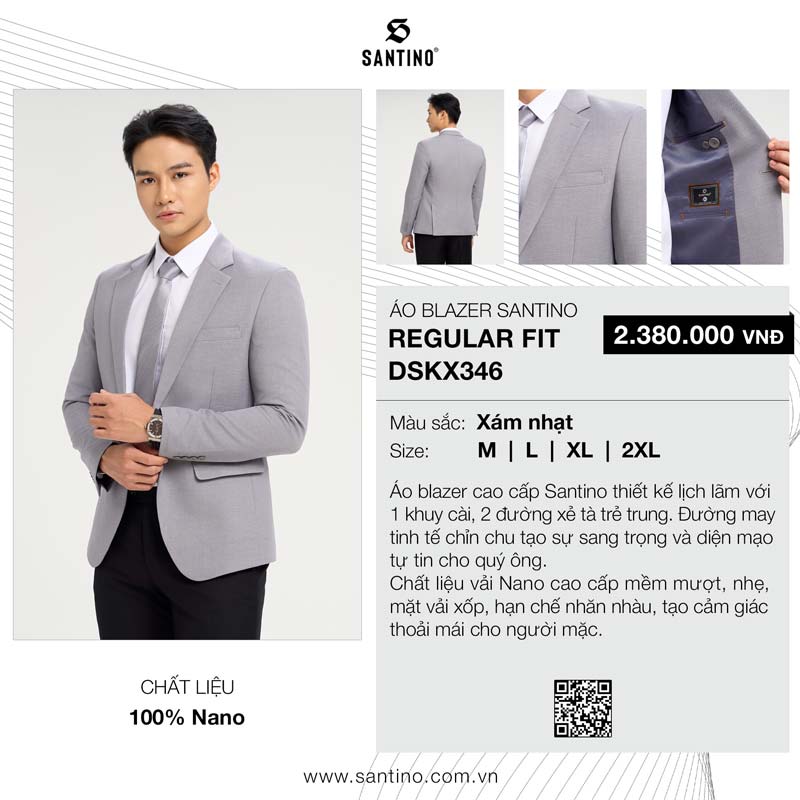 áo blazer nam hàng hiệu màu xám